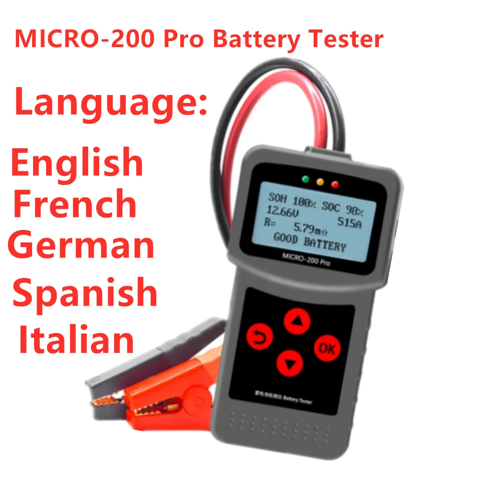 MICRO-200 PRO car battery tester 12v multilingual motorcycle battery  Tester  Diagnostic Tool Portable Battery Tester