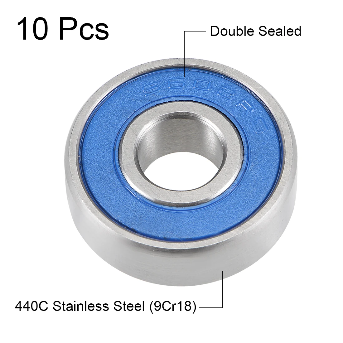 Uxcell S608-2RS łożyska kulkowe głębokorowkowe 8mm x 22mm x 7mm podwójnie uszczelnione 440C ze stali nierdzewnej 10 sztuk