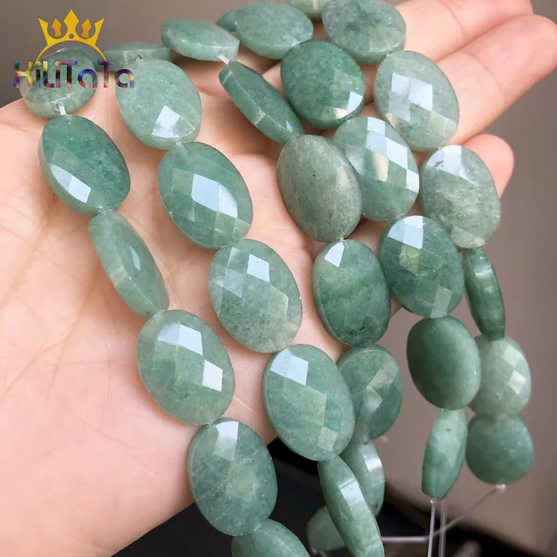 13*18mm Natural Faceted Stone Beads Oval Green Aventurine Jades Beads For Jewelry Making DIY Bracelet Ear Studs Accessories