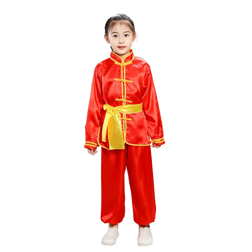 100-180cm Chinese Traditional New Year Costumes Wushu Kung Fu Uniform Children Adult Man Boys Tang Suit Taekwondo Performance