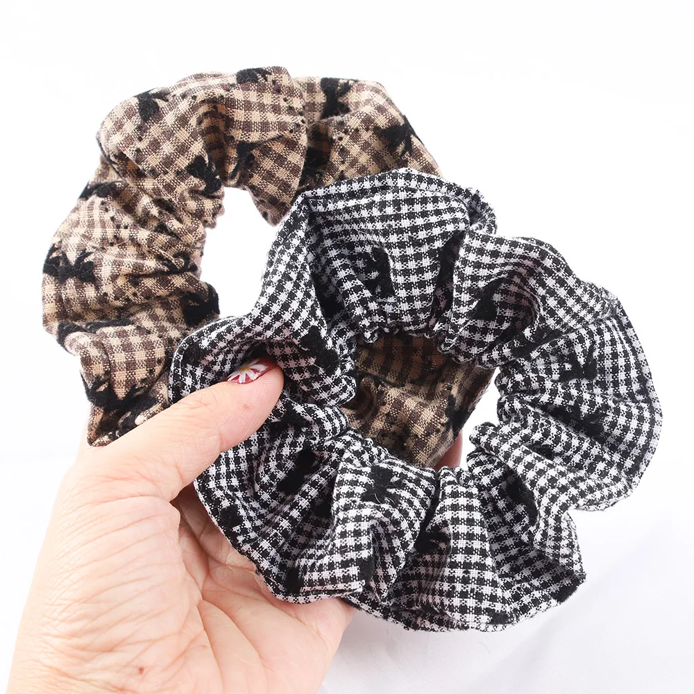 

Lattice Fabric Scrunchies Elastic Hair Bands Women Girls Winter Print Bow Headbands Ponytail Holder Hair Ties Hair Accessories