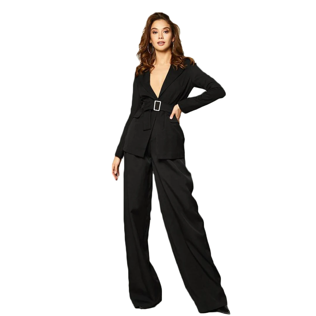 Spring Leisure Loose Women Pants Suit Black Girls Ladies Formal Evening Party Tuxedos Formal Work Wear For Wedding 2 pcs