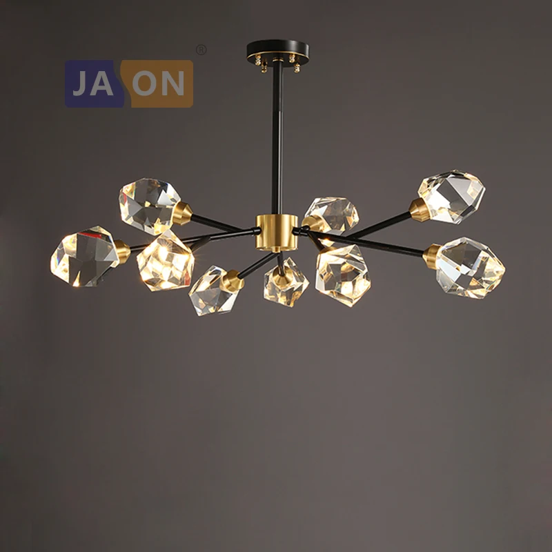 Art Deco Black Crystal Copper Hanging Lamps LED Chandelier Lighting Lustre Suspension Luminaire Lampen For Dinning Room