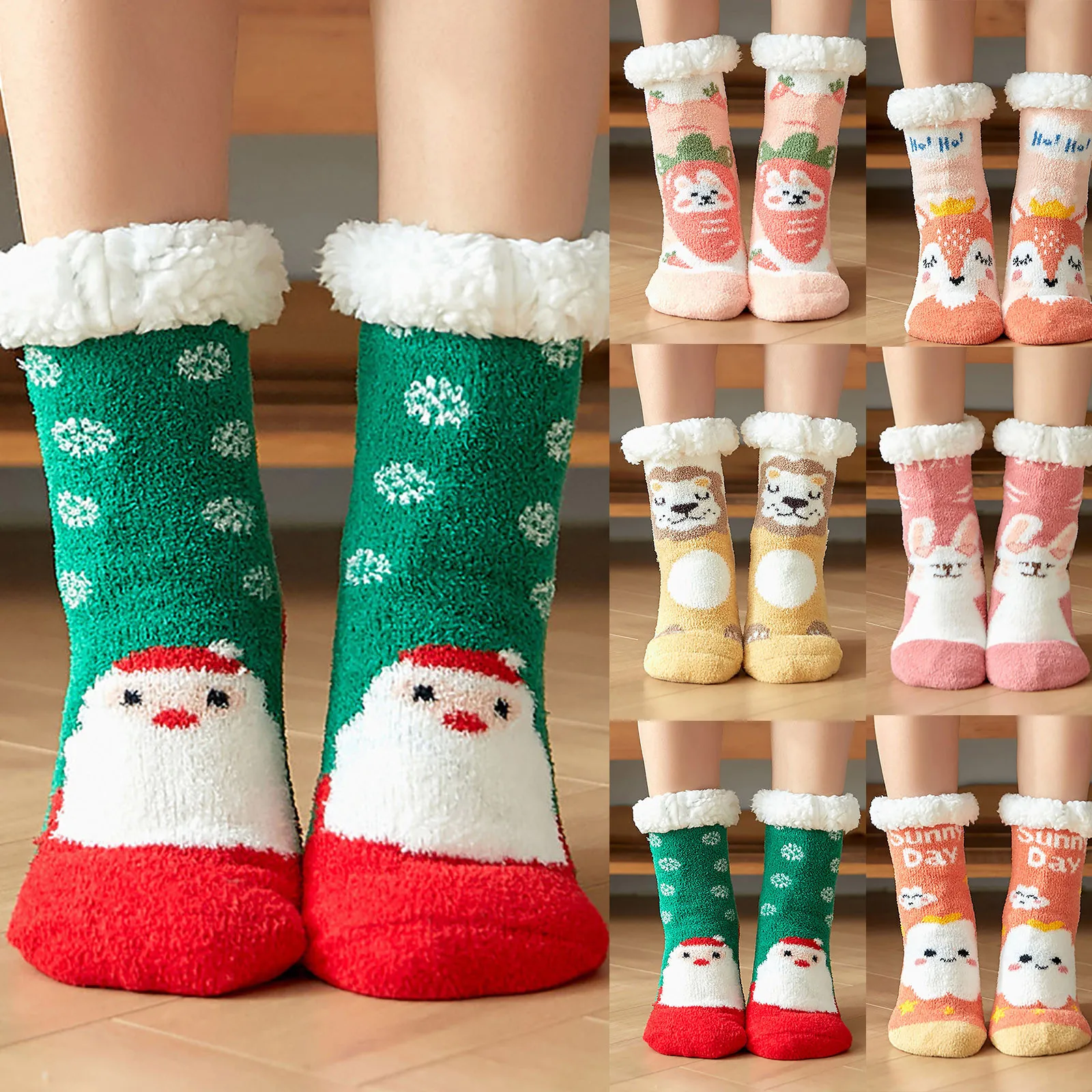 

2021 Women's Christmas Cute Cartoon Floor Socks Thicken Warm Non-slip Middle Tube Home Sleeping Socks Slippers Socks Skarpetki