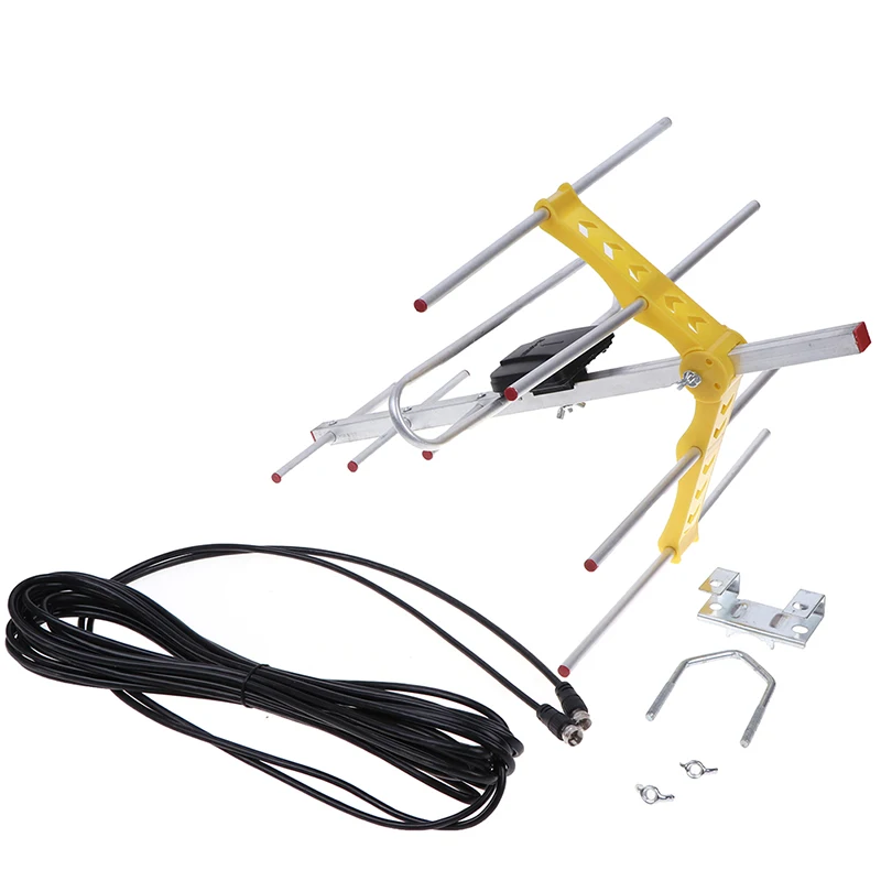 1pc Outdoor 100Mile Amplified 8 Yagi Antenna   TV 10dB Long Range UHF/VHF/FM  TV