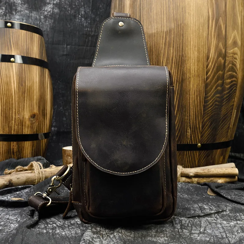 2024 Genuine Leather Sling Bag Anti Theft Leather Chest Bag Men Sport Biking Riding Bag Single Shoulder Bag Men Male Chest Pack