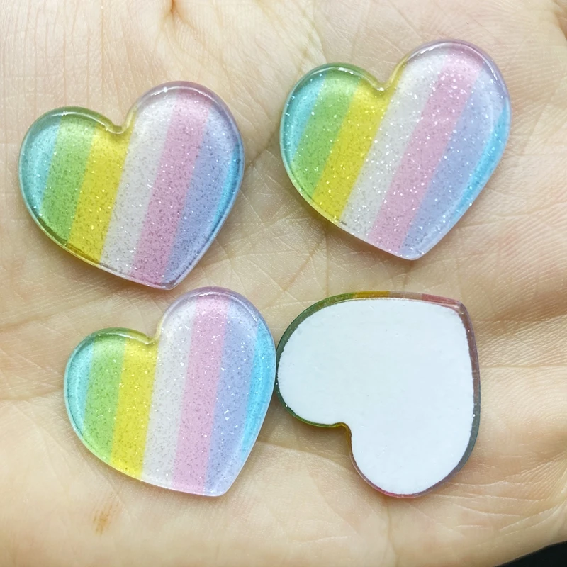 10Pcs/Lot Mini Kawaii Acrylic Rainbow Color Heart Shape Flat Back  Cabochon For Bows Accessories DIY Scrapbooking Crafts C03