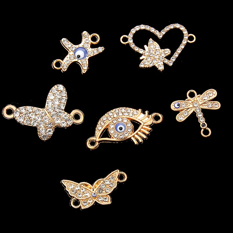 7pcs Mix Golden Rhinestone Connectors For Earrings Jewelry Making Bracelet Accessories Craft DIY Handmade Findings 7styles