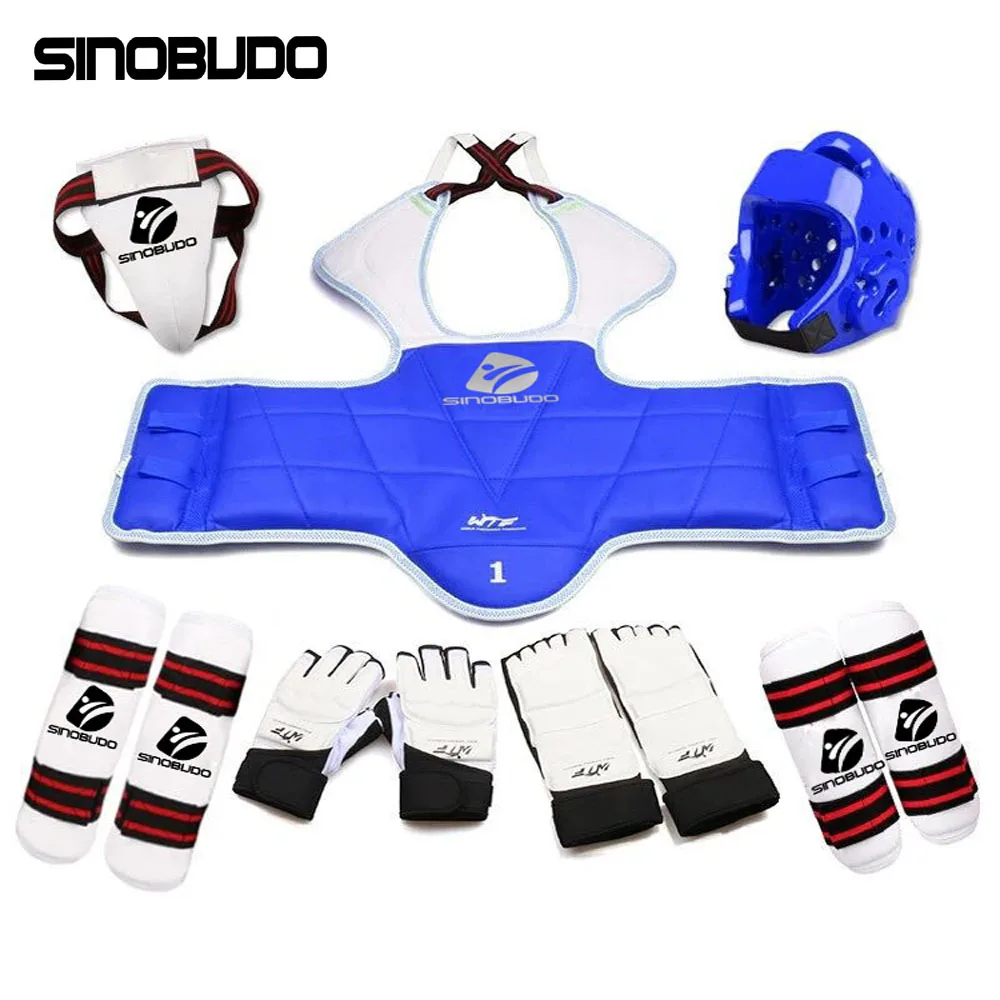 2020 Adults Kids Taekwondo Chest Arm Leg Protector Set WTF Palm Gloves Taekwondo Helmet MMA Body ProtectGuard Sparring Equipment