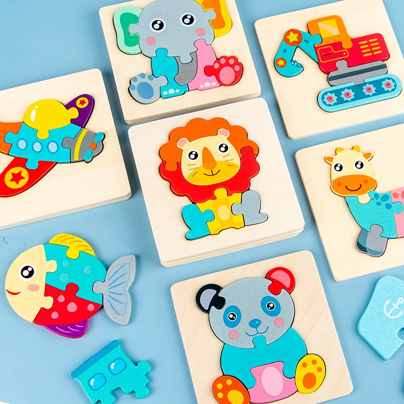 Baby Wooden Toys 3D Puzzle Cartoon Animal Intelligence Cognitive Jigsaw Wood Puzzle Early Educational Toys For Kids Gifts