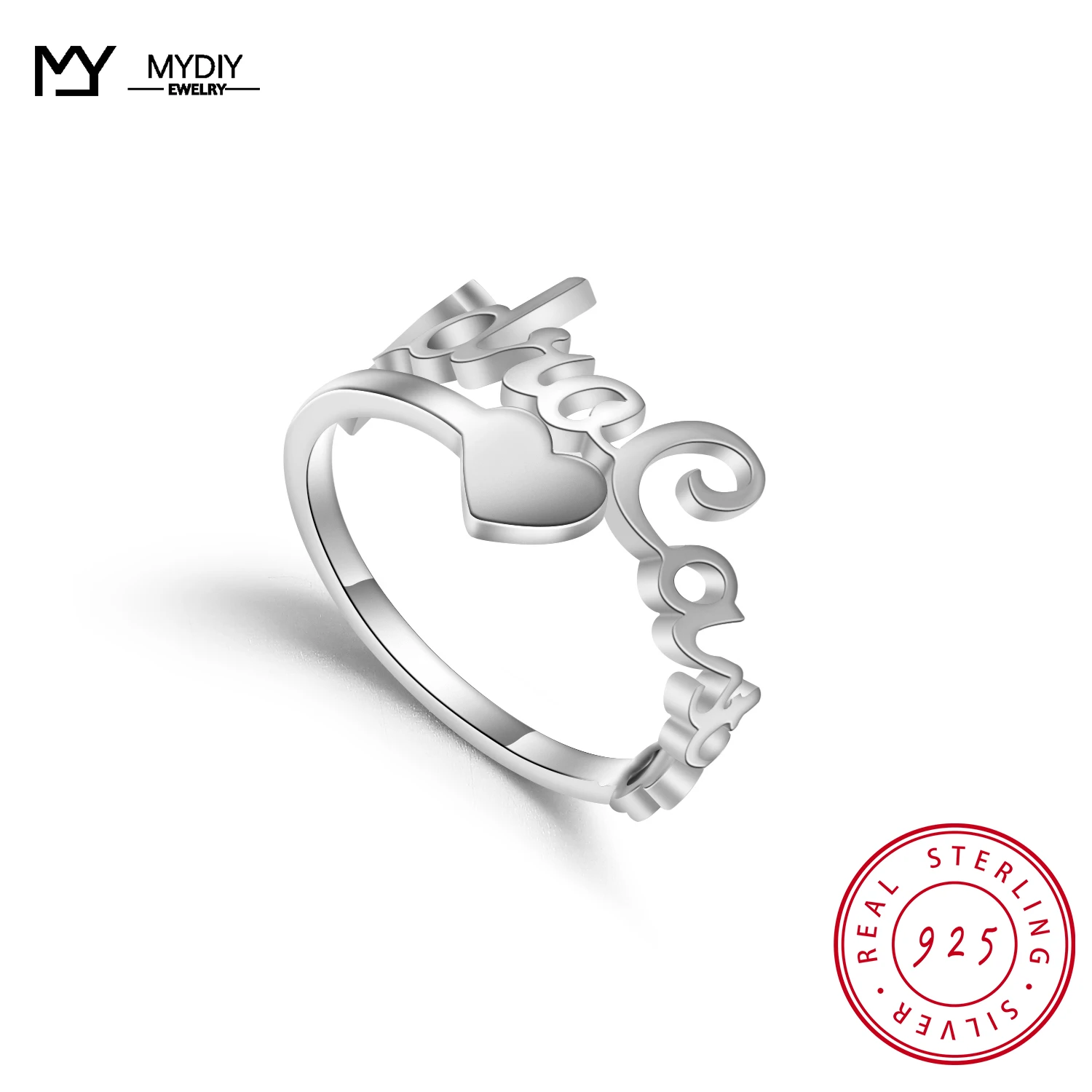 MYDIY 925 Sterling Silver Dainty Custom Name Initial Letters Rings For Women Name Rings Adjustable 2021 Trend  New Jewelry