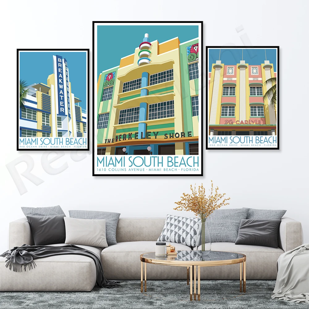 Estampados de Miami Beach, Carlyle Hotel, Breakwaters, 1250 Ocean Drive, Miami, Florida, cartel de viaje para Berkeley Coast Hotel, South