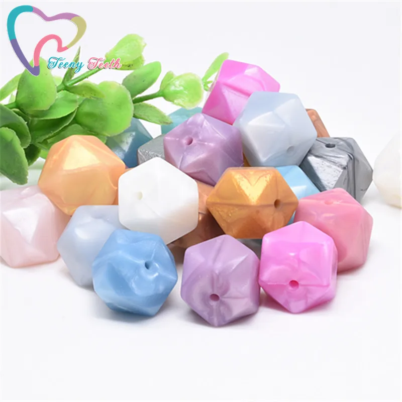 10 PCS Metallic Colors 14-17 MM Hexagon Silicone Loose Beads DIY Teething Pacifier Chain BPA Free Perle Geometrical Loose Beads