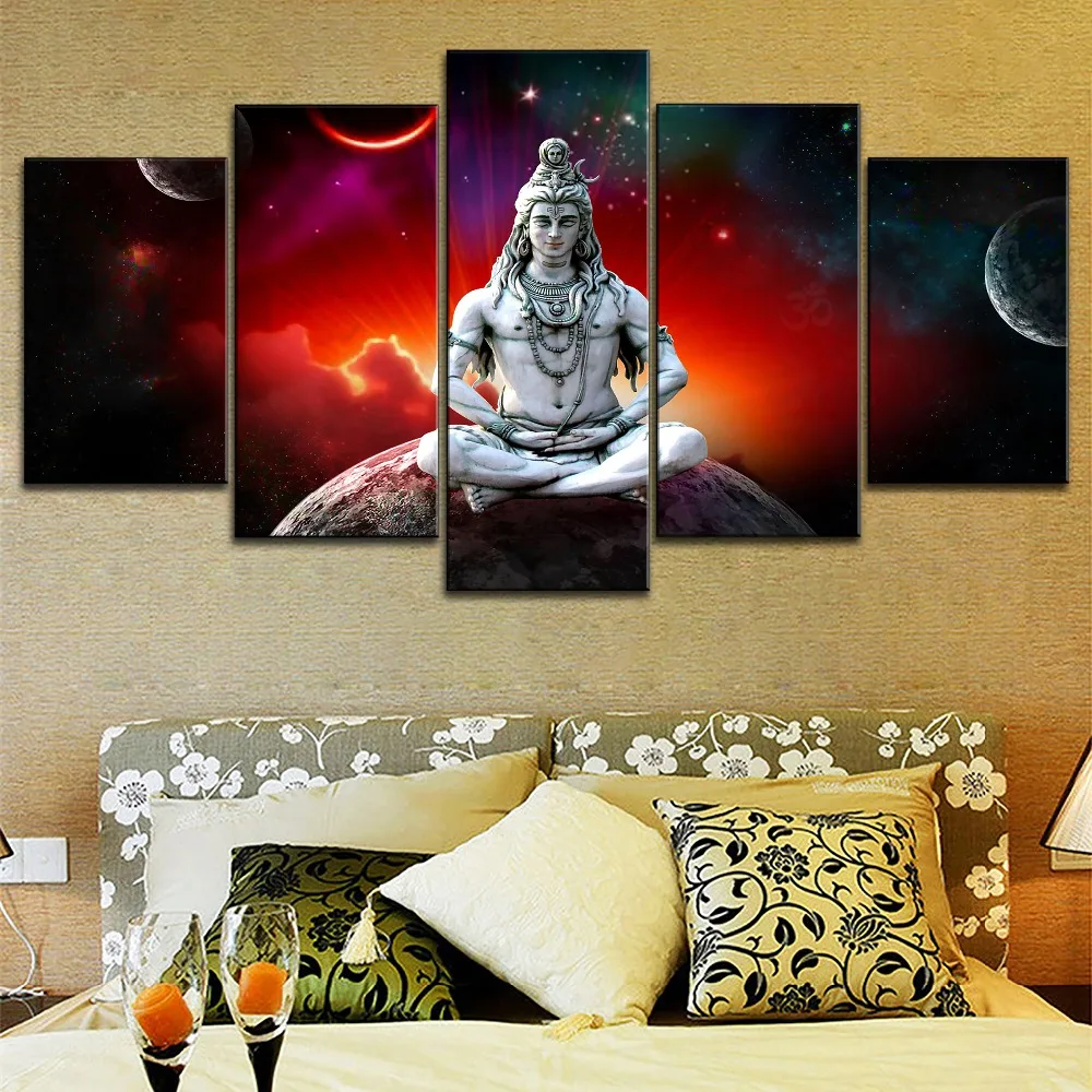 5pcs Lord Shiva Starry Sky Poster Wall Art Decor Modular Pictures Canvas HD Printed Paintings For Living Home Bedroom Decoration