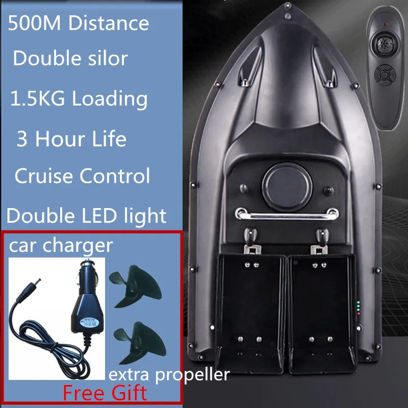 1.5kg Load High Speed 500M Distance RC Bait Boat LED Lighting Double Hopper Double Motor Electric Remote Control Fishing Boat