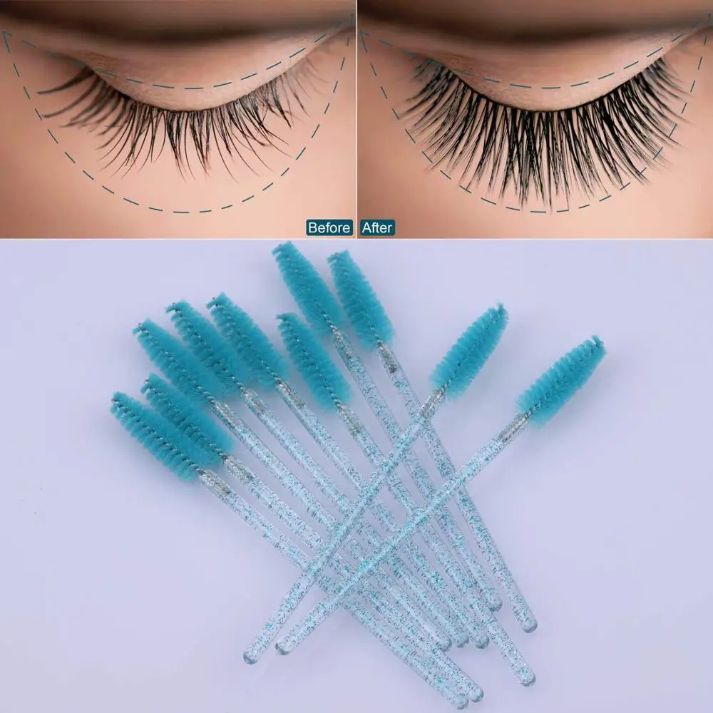 Brosse à cils en cristal jetable, 200 pièces, greffage, peigne à friser, baguettes de Mascara, pinceaux de maquillage de beauté bleus