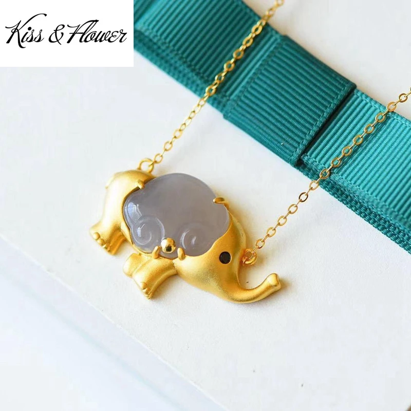 

KISS&FLOWER NK310 Fine Jewelry Wholesale Fashion Woman Girl Bride Mother Birthday Wedding Gift Elephant RUYI 24KT Gold Necklace