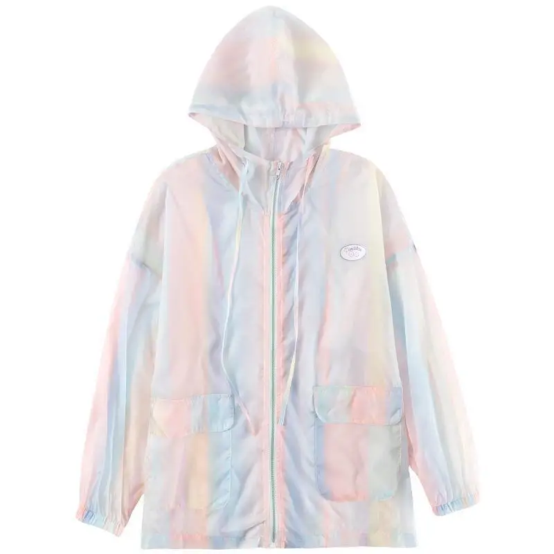 2021 New Summer Women jacket Korean Fashion style UPF clothes Tie dye Hooded Oversize Loose Casual female jacket thin Breathable