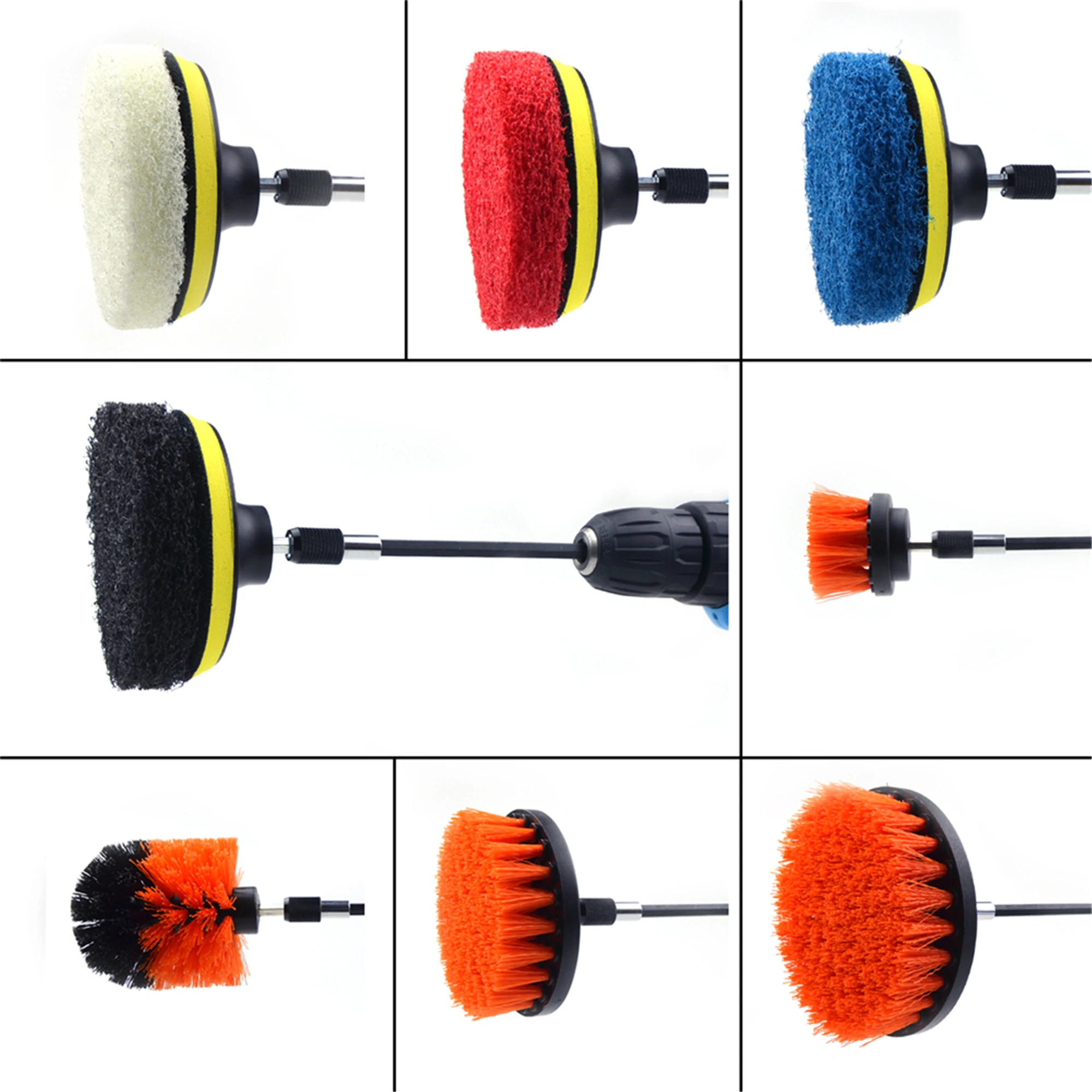 11 STUKS Elektrische Boor Borstel Dikker Scrub Pads Boormachines Scrubber Borstel Tegel Bad Cleaner Gereedschap Kit met Verlengen staaf