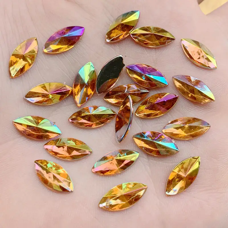 7*14mm Crystal AB Flatback Rhinestones On Crystals Stones Horse Eye Acrylic Strass For DIY Clothes Crafts Non Sewing 150pcs -B79