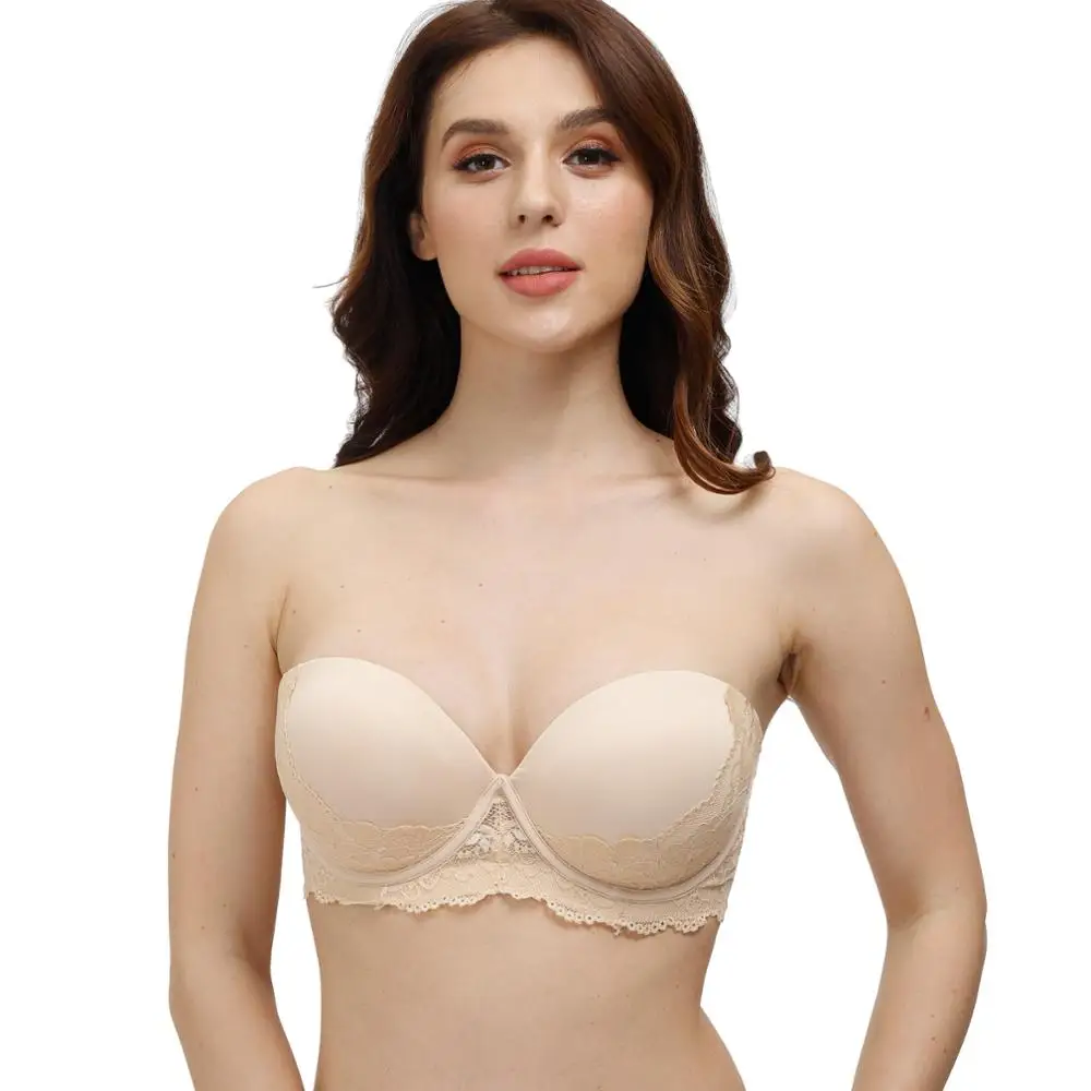 

New Push Up Women Bras Padded Lace Patchwork Bras For New Ladies Non-slip Strapless Multiway Lingerie Bra A B C D E Cups