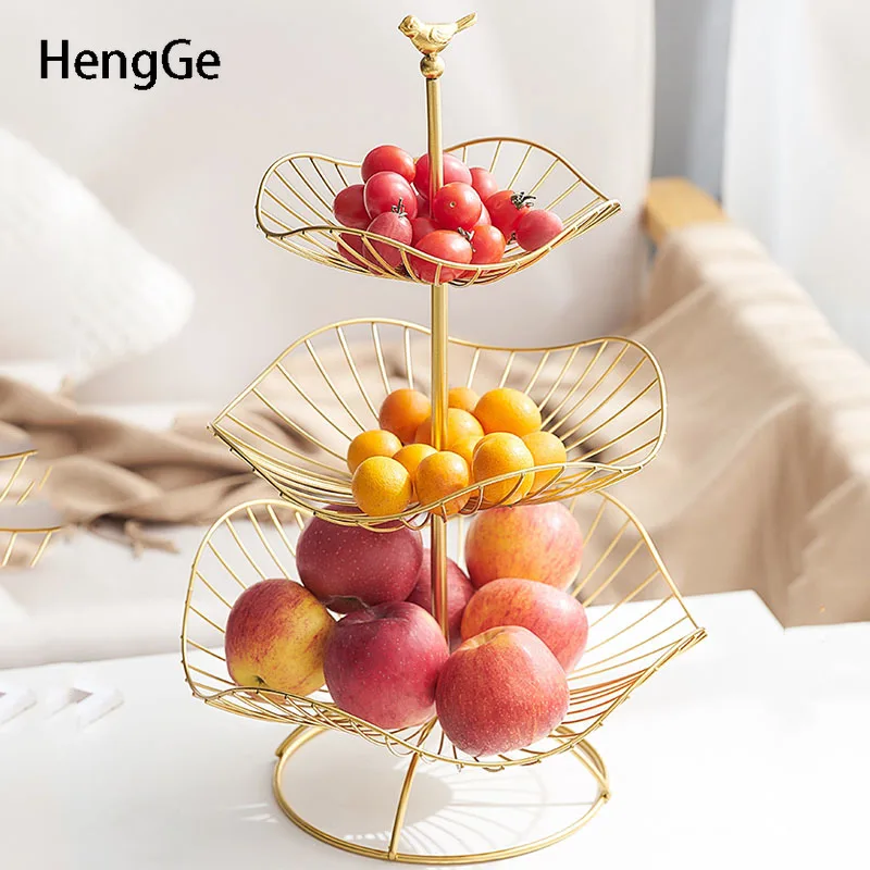 Minimalism Gilded Fruit Plate Wrought Iron Double Layer Multifunction Storage Plates Tesktop Rganizer Plates Home Decoration