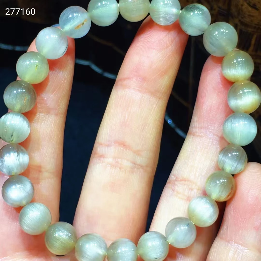 Natural White Rutilated Quartz Bracelet 7.8mm Clear Stretch Round Crystal Beads Cat Eye White Rutilated Quartz Rare AAAAAA