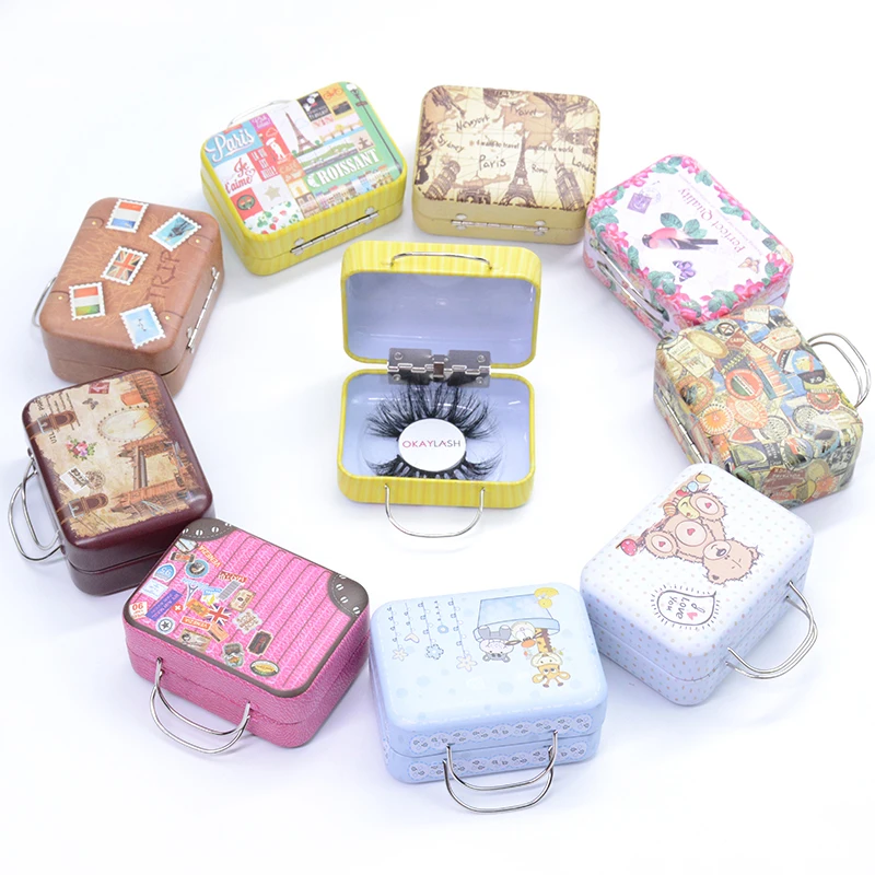 Private Label Eyelash Packaging Box High Quality 25mm Mink Eyelashes Packing Case Suitcase Styles Box for Wholesale