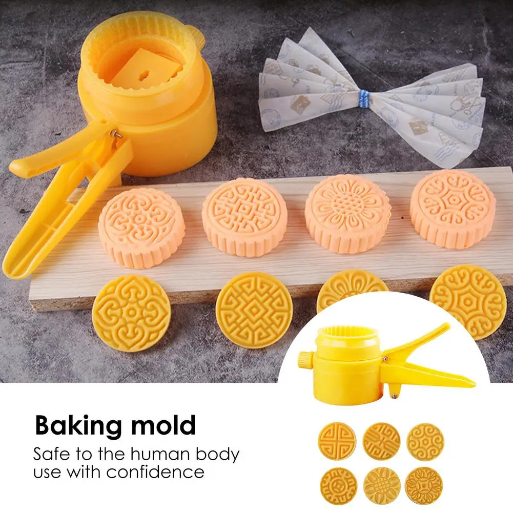 Cake Plungers Set Plastic Moon Cake Mold Flower Moon cake Tools Kitchen Bake ware Hand Press Cake Mold 8 White Stamps