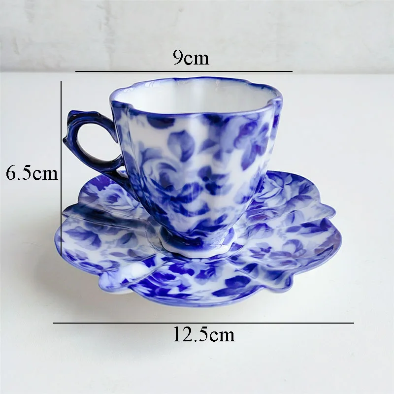 Hollow Out Ceramics Plate Blue and White Porcelain Cake Dessert Dish European Underglaze Color Afternoon Tea Cup and Saucer Set