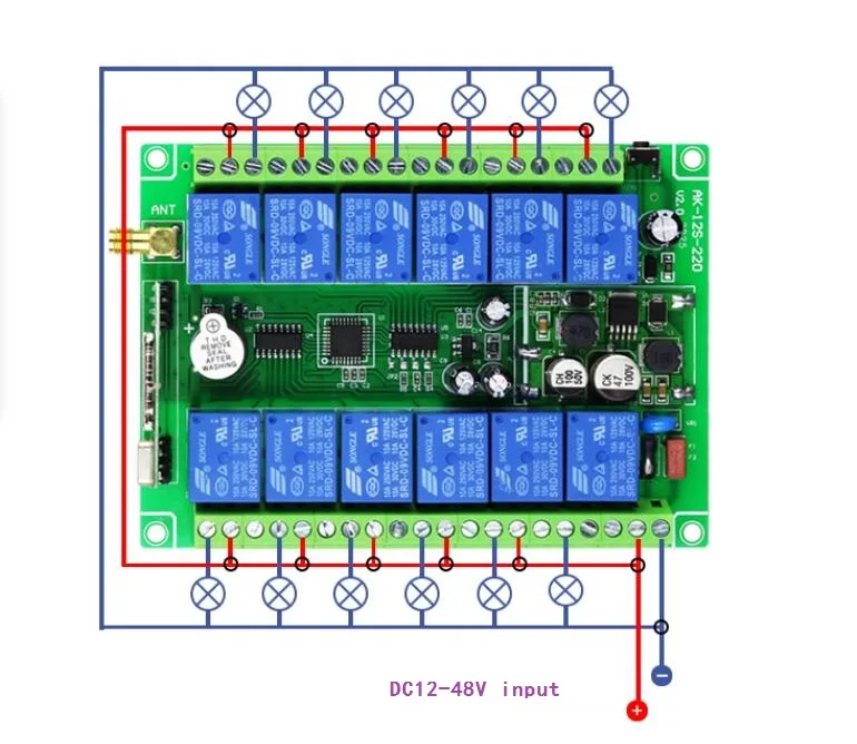 Long Distance Industrial 12CH DC12V 24V 36V 48V RF Wireless Remote Control Overhead Travelling Crane System Receiver Digital Key