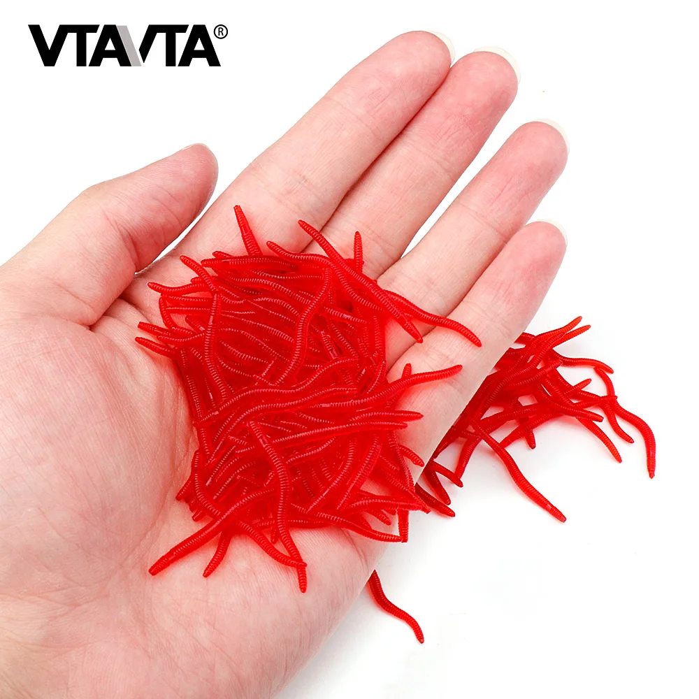 VTAVTA 20/50/100pcs Red Worms For Fishing Soft Lure 35mm Fishy Smell Earthworm Silicone Bait Artificial Carp Fishing Accessories