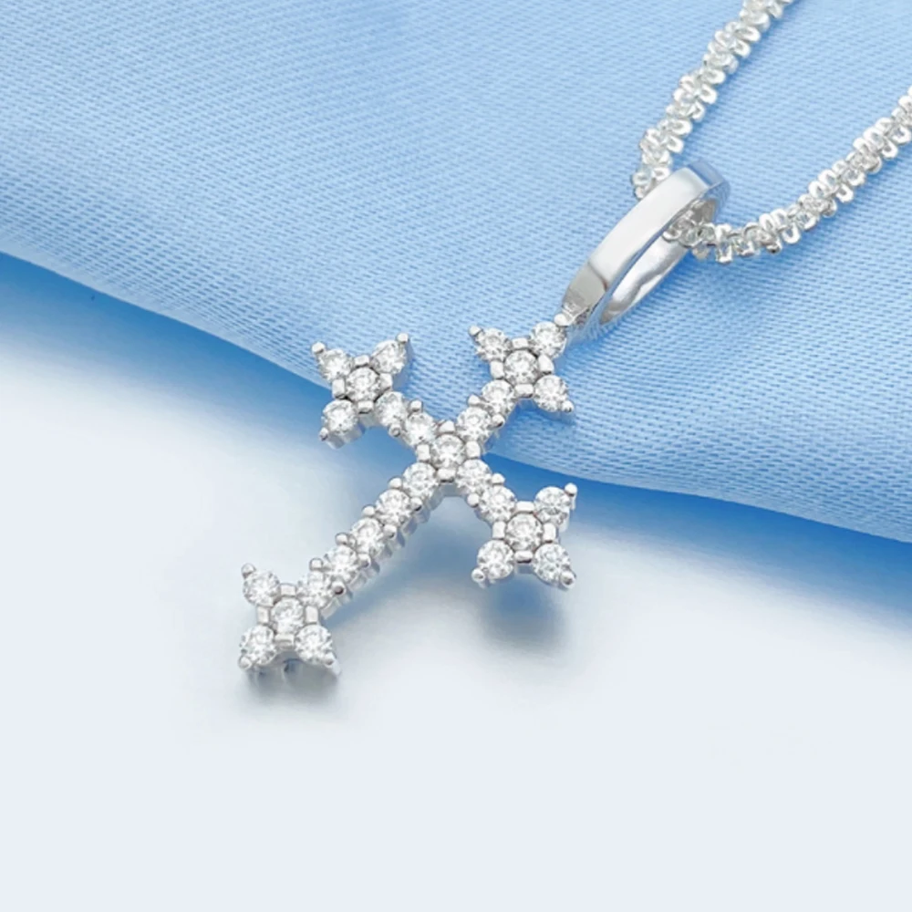 S925 Moissanite Flower Cross Pendants Necklace Silver Real Diamond Iced Out Necklaces For Men Women High-End Jewelry Pass Test