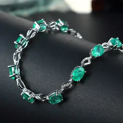 Foydjew Color Treasure Jewelry European American Creative Simulated Emerald Bracelets Chain Silver Color Jewelry Wholesale