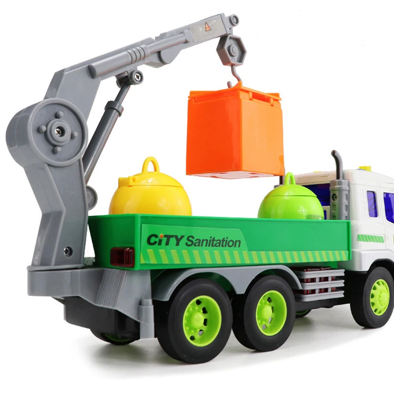 1:16 Pull Back Sanitation Garbage Trucks With Sound and Light Simulation Garbage Crane Baby Story Machine Educational Toys Gifts