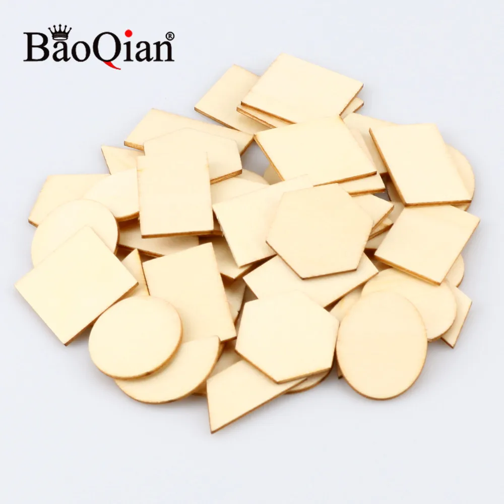 50pcs Natural Wooden Scrapbook 20-35mm Handmade Painted Stickers Diy Fashion Home Decoration Crafts