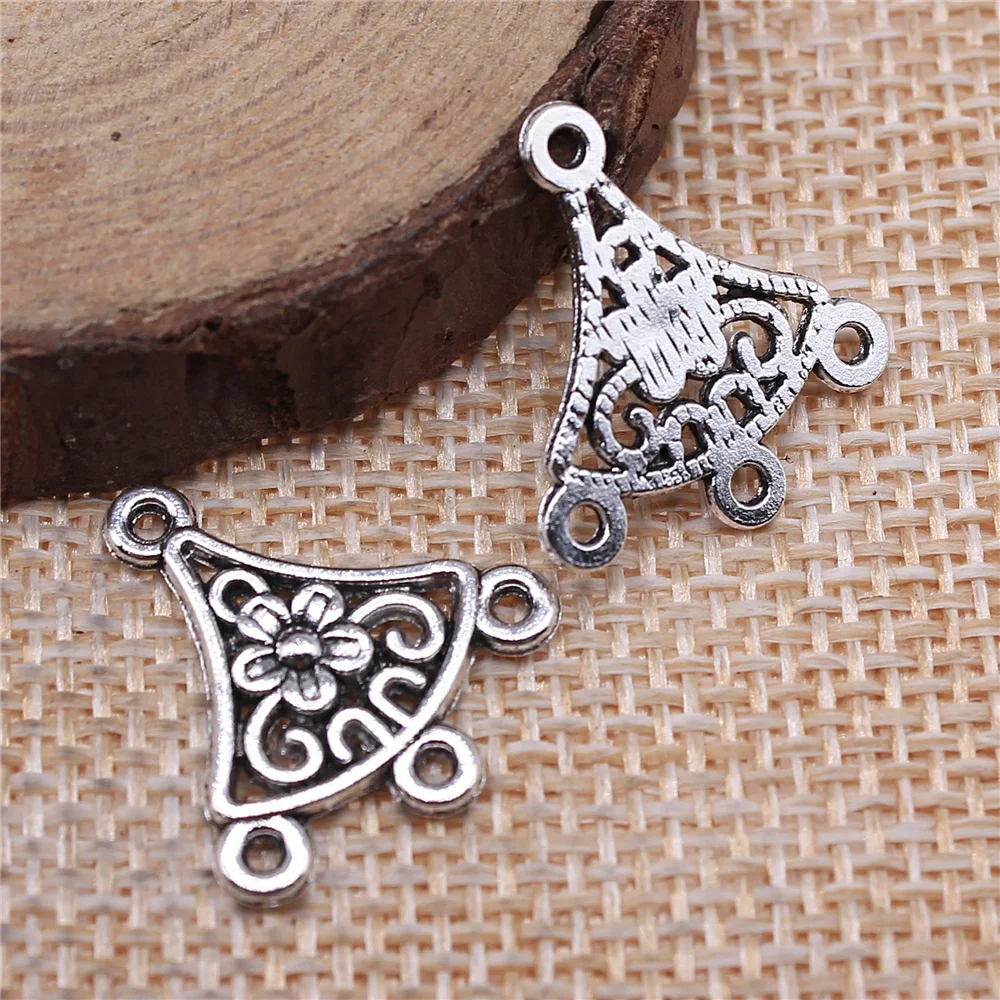 72pcs 20x19mm antique silver Flower fan earring connector charms diy retro jewelry fit Earring keychain hair card pendant