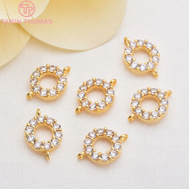 (1851)4PCS 24K 골드 컬러 도금 황동 지 르 콘 라운드 원형 2 구멍 커넥터 매력 펜 던 트 쥬얼리 액세서리