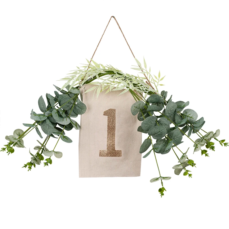 

Plant Birthday Banner Flag with Dried Flower and Wood Grain for Babies First Birthday Hundredth Day CelebrationDecoration S00890