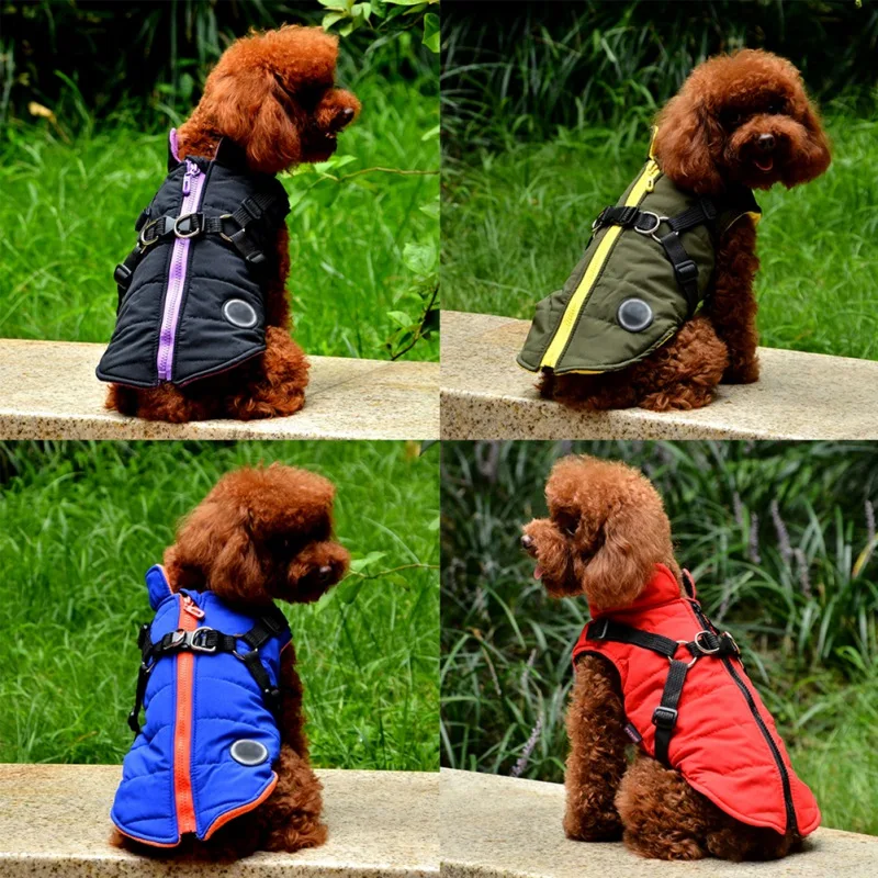 Winter Pet Dog Jacket With Harness Chihuahua Puppy Clothes Vest Clothing Warm Dog Clothes Coat For Small Medium Dogs Outfits