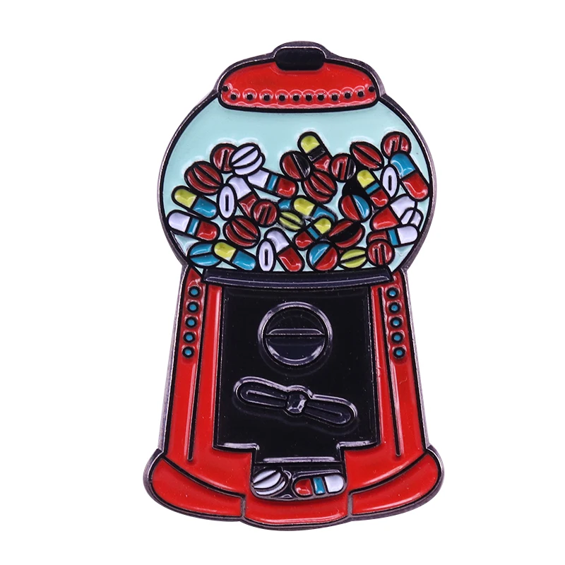 Vintage gumball machine hard enamel pin candy pills brooch pun gift for her charm collection cute backpack accessory