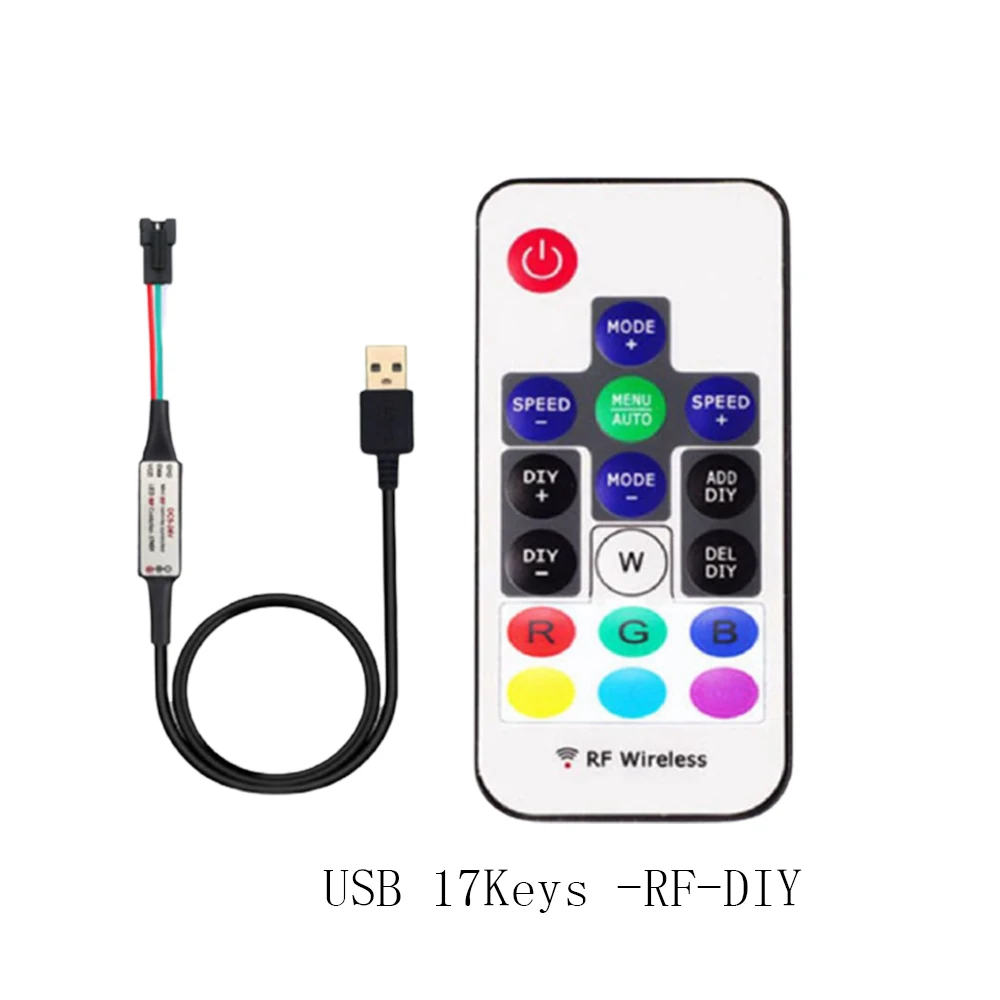 Imagem -06 - Led Pixel Strip Light Controller com Controle Remoto Usb dc Chaves rf 14 17 21 Chaves Ws2812b Ws2811 Dc524v