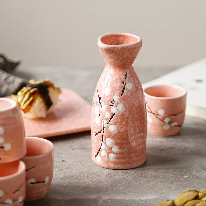 Japanese Hand-painted Underglaze Color Ceramic Household Restaurant Creative Wine Glass Pot Warming Wine Bottle Set Combination