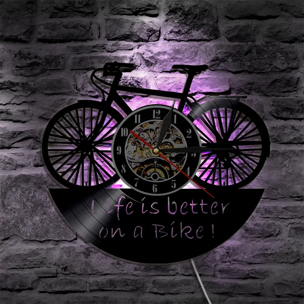 A Bike LED Wall Clock Modern Design Classic CD Watch Mute 3D Decorative Vintage Retro Style Vinyl Record Wall Clocks Home Decor