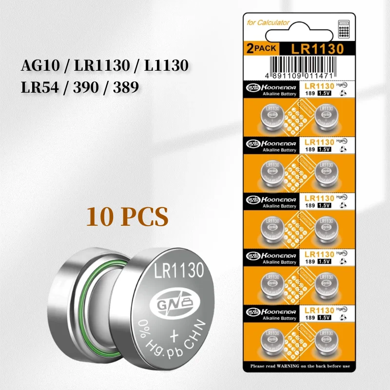 10pcs 1.55v AG10 LR1130 389A 198 LR54 Button Batteries 189 LR54 Cell Coin Alkaline Battery SR54 389 189 For Watch Computers