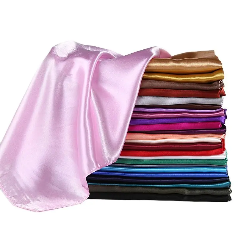 25Colors Hijab Women Silk Square Scarf  90*90cm Satin Scarves Solid Wraps Autumn Winter Luxury Satin Scarves Muslim Head Scarf