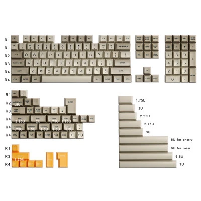 159 keys full set SA profile 1980S keycap ABS double shot grey white yellow keycaps for customized mechanical keyboard