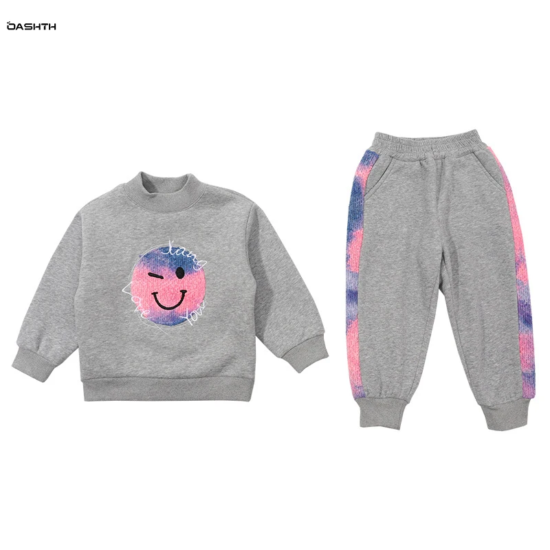 

OASHTH Girls' sets fleece autumn and winter clothes new children's little girl hooded sweater casual pants two-piece suit