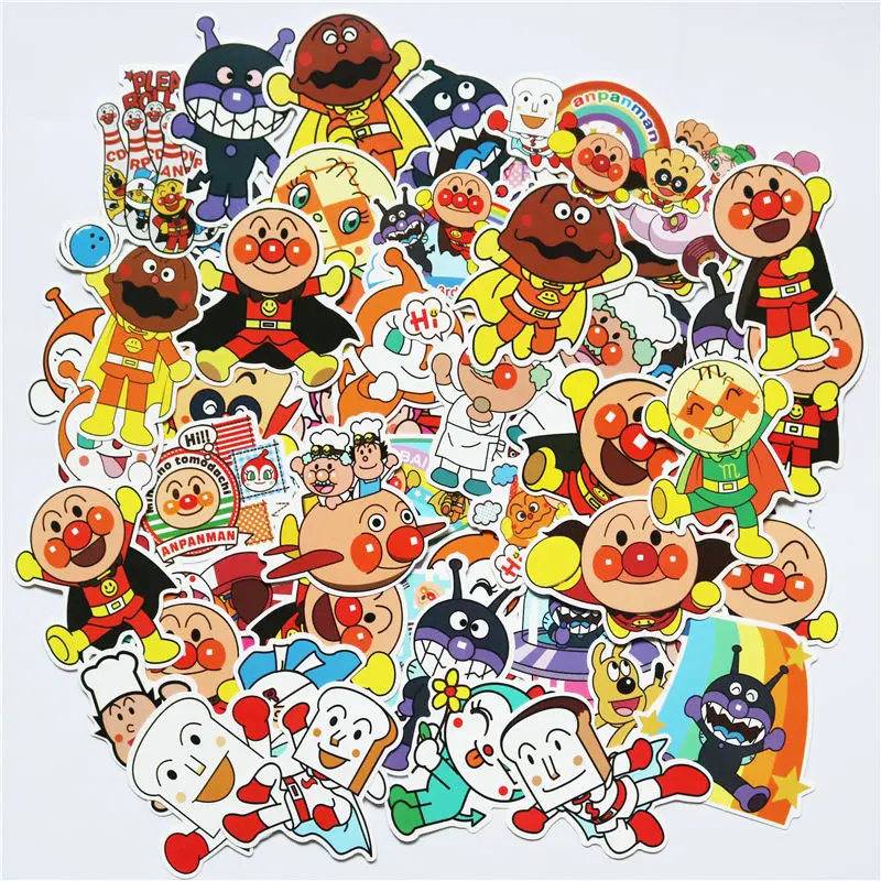 10/30/ 50Pcs Cartoon Anpanman Stickers For Suitcase Skateboard Laptop Luggage Fridge Phone Car Styling DIY Decal Sticker