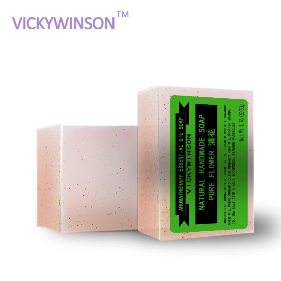 Vickywinson pure flower aromatherapy óleo essencial esfrega sabão 50g sabão orgânico-natural e orgânico-sabão de mão natural